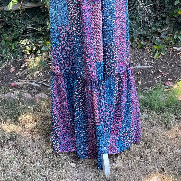 Maxi Dress Spaghetti Strap Ruffle Lulu Patchwork Print Fraiche by J Medium - Picture 10 of 10